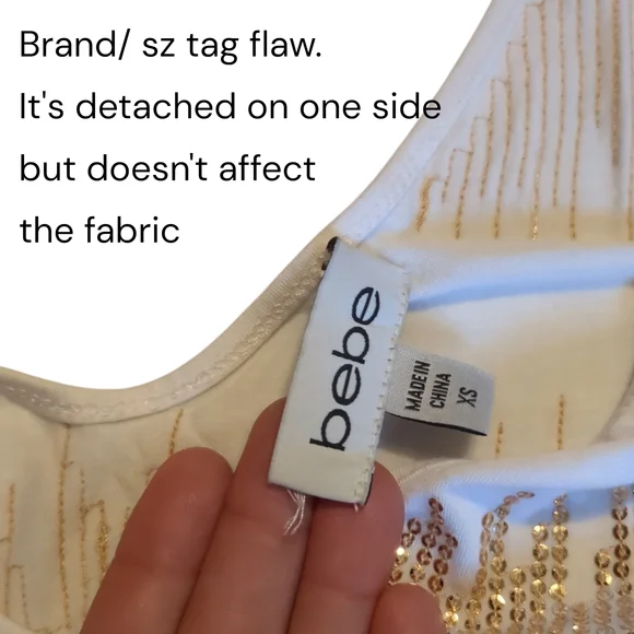 bebe Cream and Gold Sequin Cold Shoulder Blouse - Picture 3 of 6